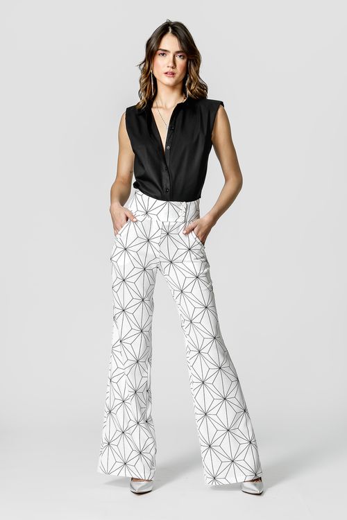 Calça Pantalona Bolso Faca - Off White 7140