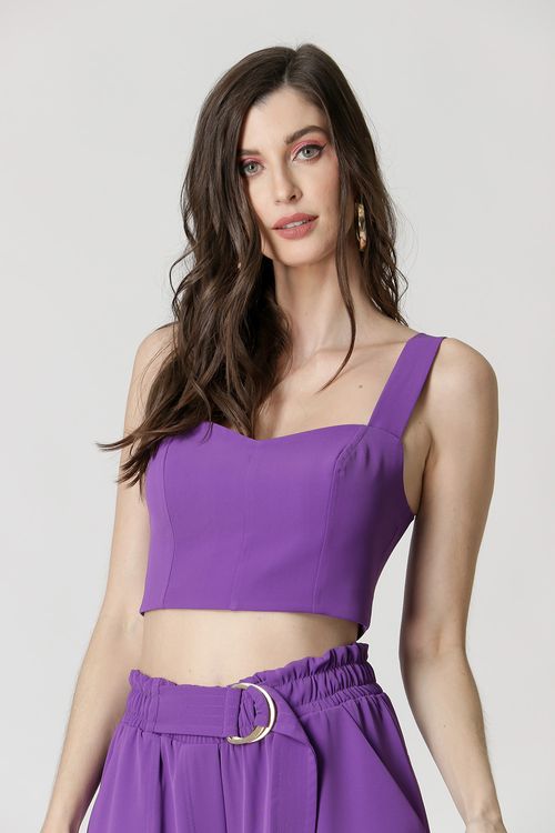 Blusa Cropped Detalhe Lastex - Lilas