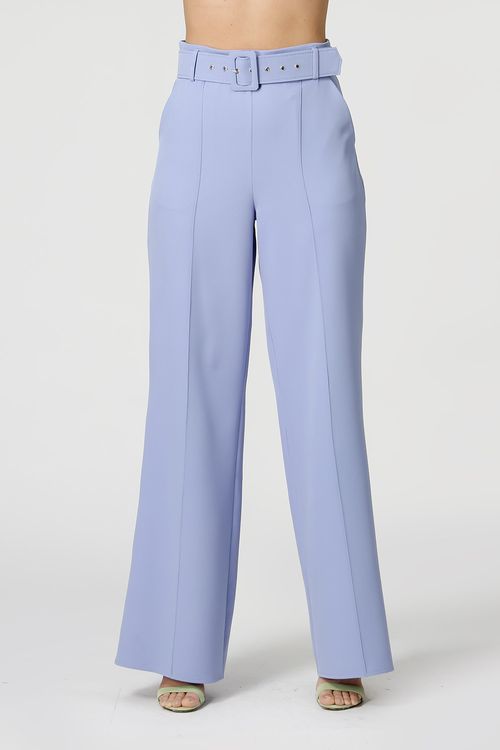 Calça Pantalona Cinto Forrado - Azul Claro