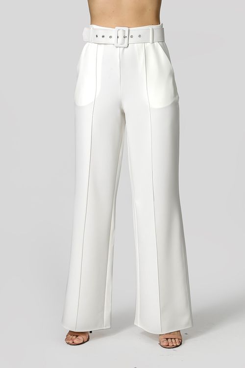 Calça Pantalona Cinto Forrado - Off White