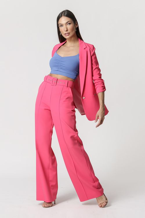 Calça Pantalona Cinto Forrado - Pink 2