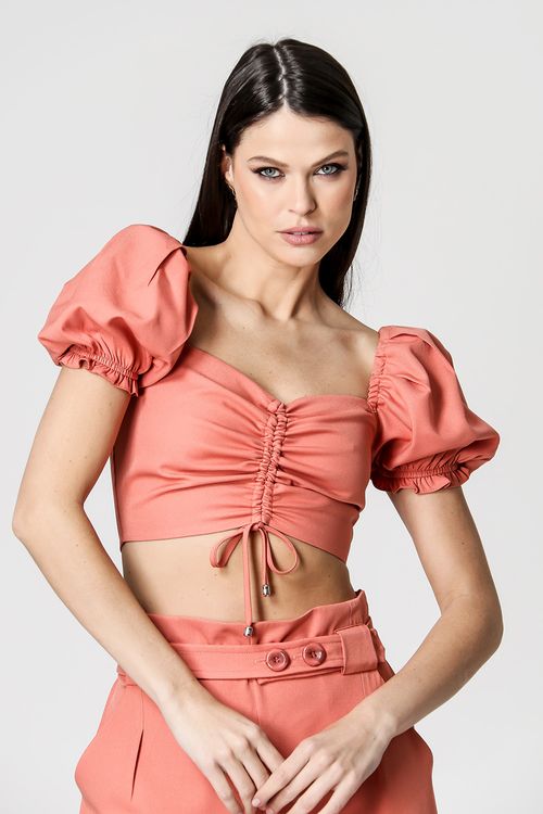 Cropped Manga Bufante - Salmao Esc