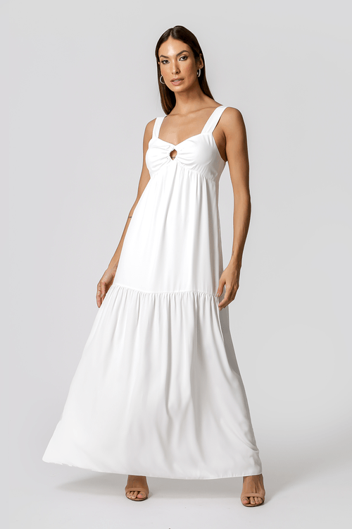 Vestido Longo Barrado - Off White