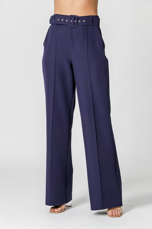 Calça Pantalona Cinto Forrado - Marinho 1