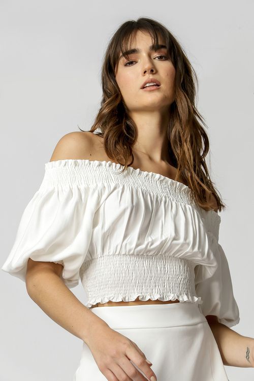 Blusa Ombro a Ombro com Lastex - Off White