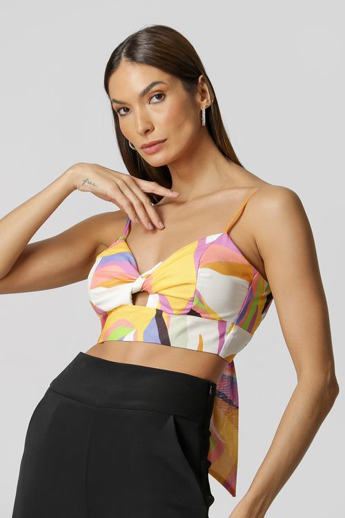 Blusa Cropped Nó Estampado - Lilas 1204