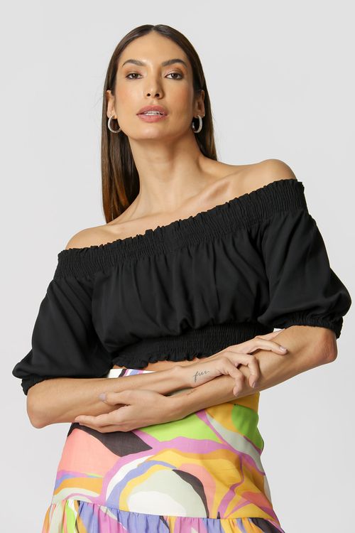 Blusa Ombro a Ombro com Lastex - Preto