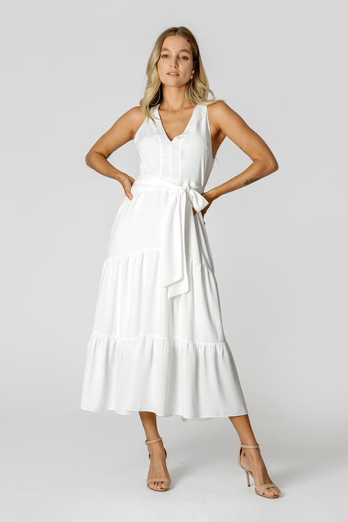 Vestido Midi Decote V - Off White