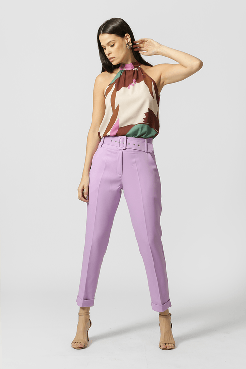 Calça Alfaiataria com Cinto - Lilas Claro