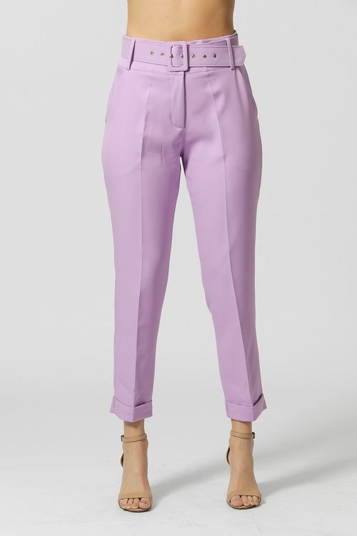 Calça Alfaiataria com Cinto - Lilas Claro