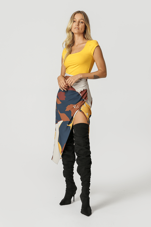 Blusa Decote Quadrado Ombro Franzido - Mostarda 2
