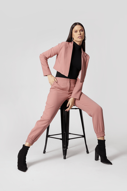 Blazer Cropped Alfaiataria - Rose Esc.