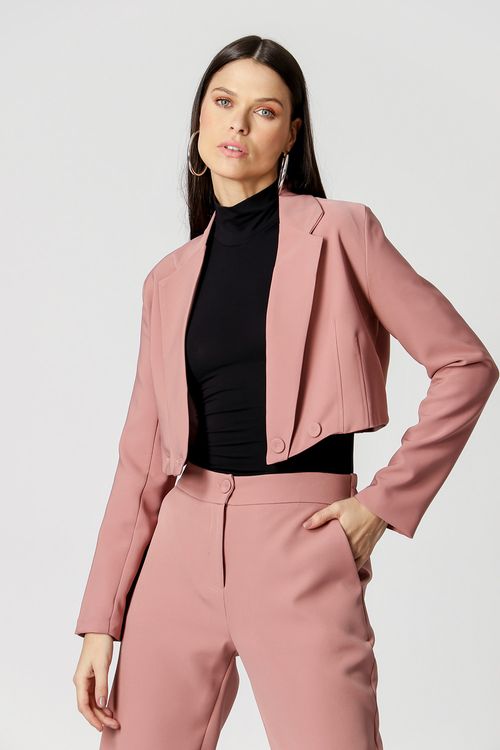 Blazer Cropped Alfaiataria - Rose Esc.