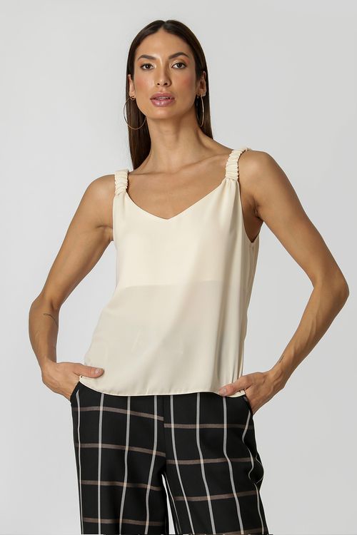 Blusa Decote V Alça Franzida - Pele