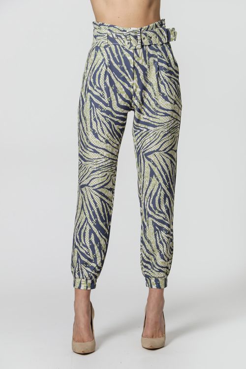 Calça Jogger com Cinto Estampada - Denim 6048