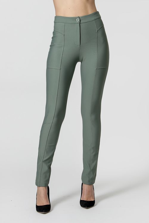 Calça Skinny com Bolso - Verde Acinzentado