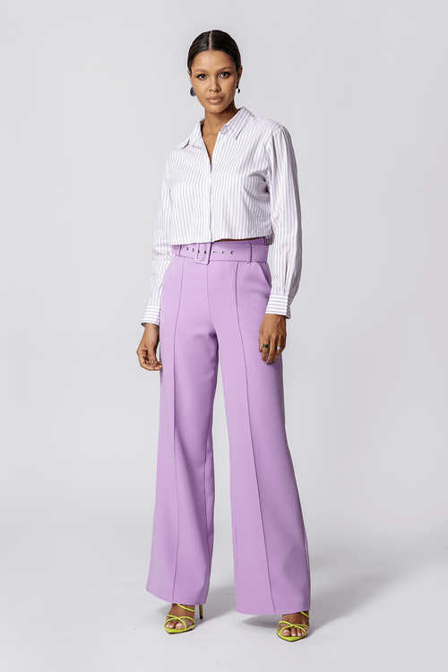 Calça Pantalona Cintura Alta - Lilas Claro