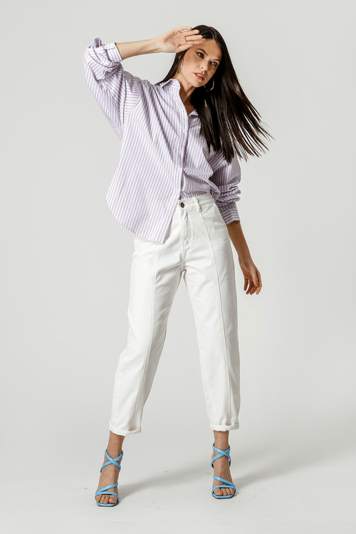 Camisa Ampla Listrada - Lilas Cl 90131