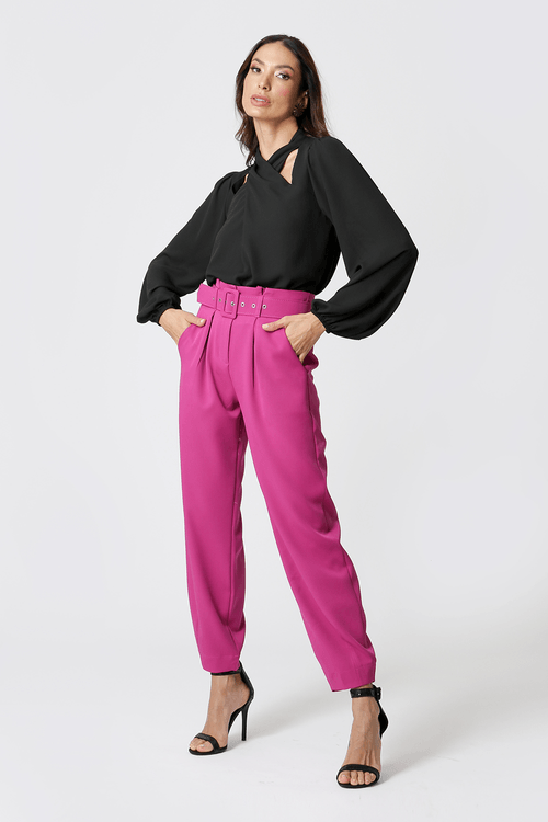 Calça Clochard Com Cinto - Fucsia