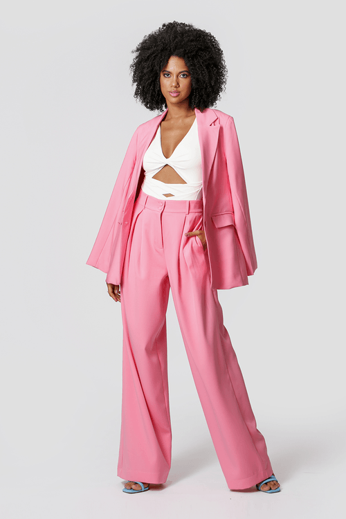 Calça Pantalona Com Prega - Pink Claro