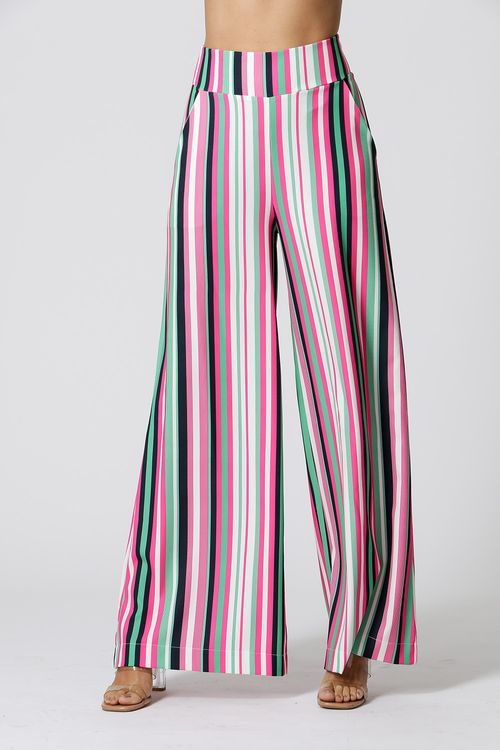 Calça Pantalona Estampada - Pink 7170