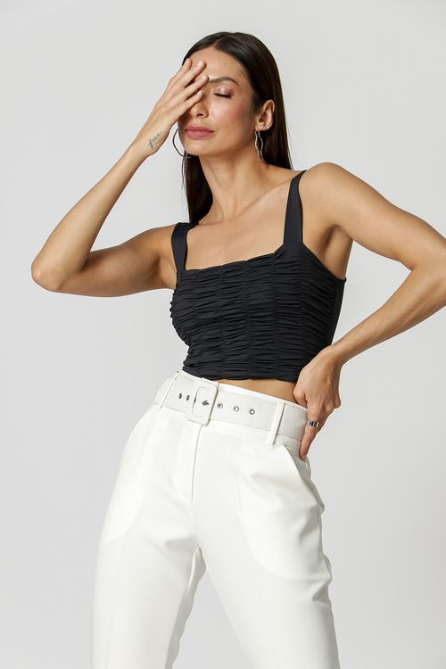 Blusa Franzida Com Alça - Preto