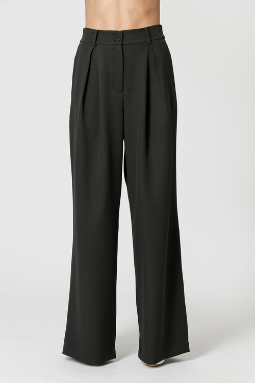 Calça Pantalona Com Prega - Preto