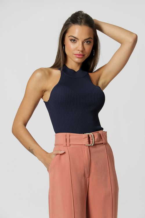 Blusa Cava Americana com Gola - Marinho
