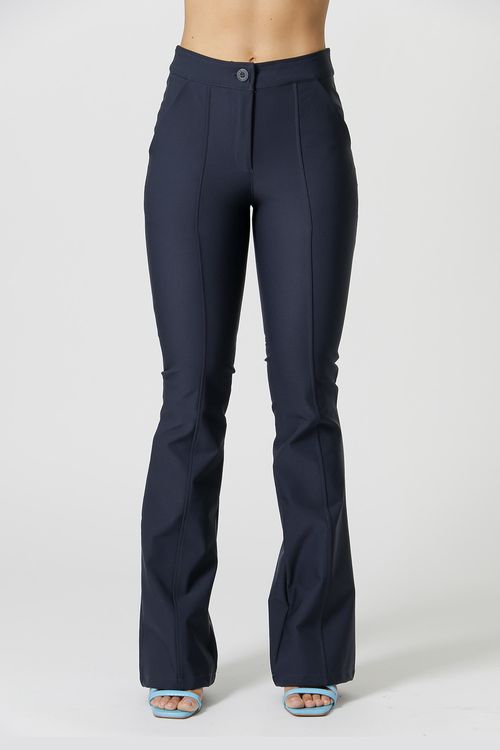 Calça Flare Com Recortes - Marinho