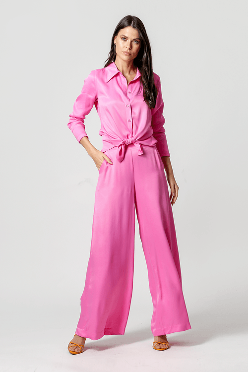 Camisa Manga Longa De Cetim - Pink Claro