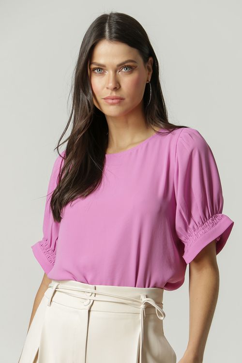 Blusa Manga Bufante Com Lastex - Lilas Claro