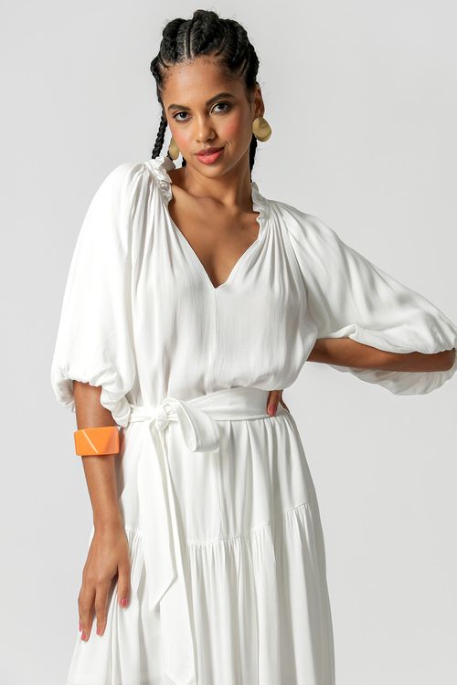 Vestido Marias Com Manga Bufante - Off White