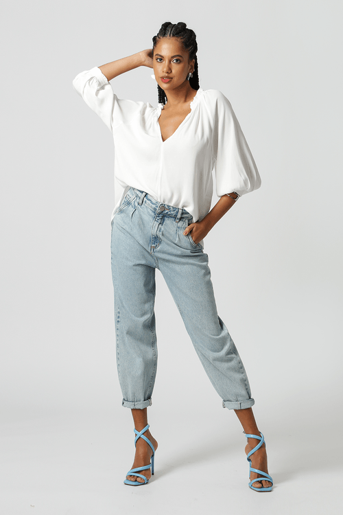Blusa Gola Franzida - Off White