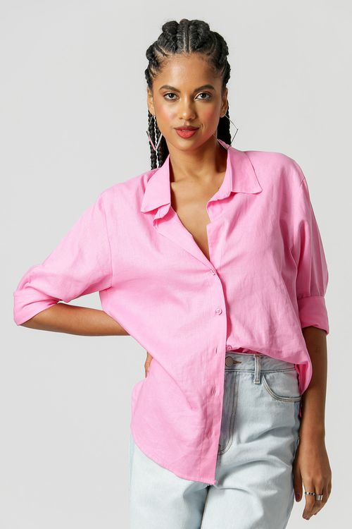 Camisa Básica De Linho - Pink Claro