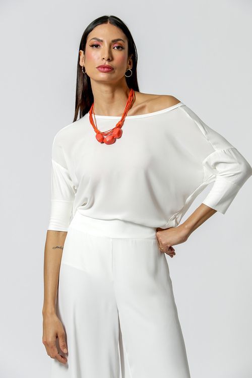 Blusa Manga Ampla Recortes - Cru