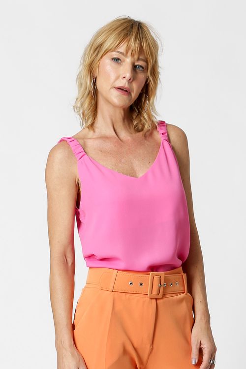 Blusa Decote V Alça Franzida - Pink Claro