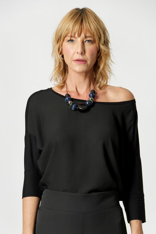 Blusa Manga Ampla Recortes - Preto