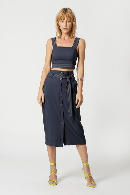 Blusa Cropped Detalhe Pesponto - Marinho