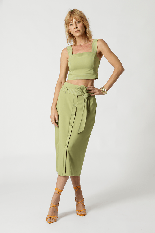 Blusa Cropped Detalhe Pesponto - Musgo Claro