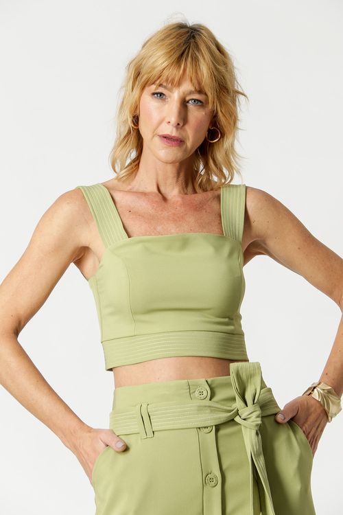 Blusa Cropped Detalhe Pesponto - Musgo Claro