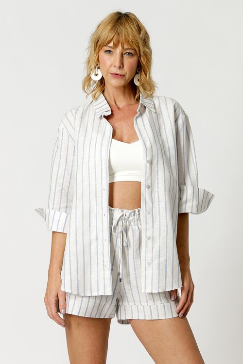 Camisa Decote V Listrada - Cru 90132