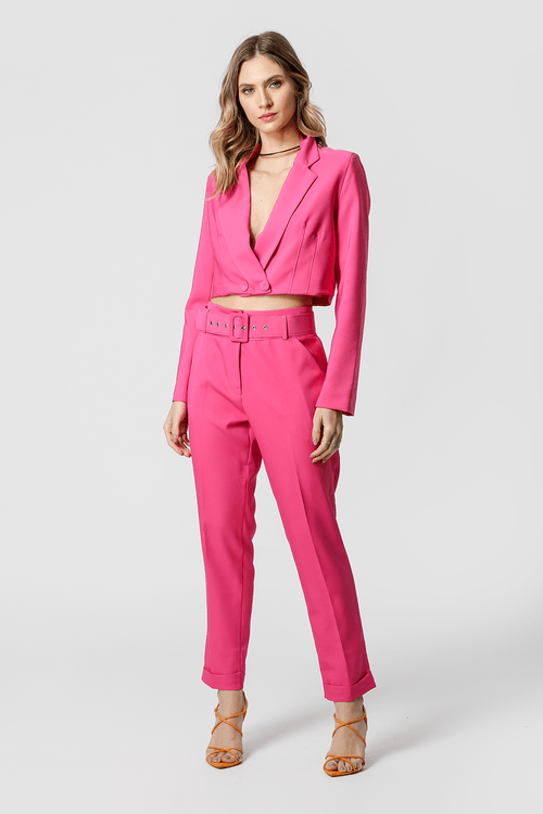 Blazer Cropped Alfaiataria - Pink
