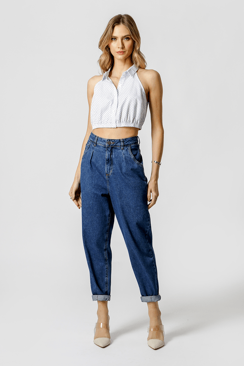Camisa Regata Cropped Estampada - Marinho 90130