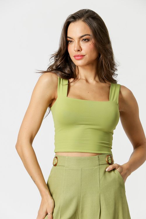 Cropped Malha Modelagem Justa - Oliva