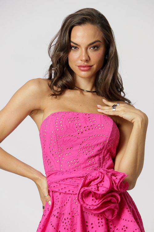 Vestido Corset Curto Com Detalhe Babado - Pink