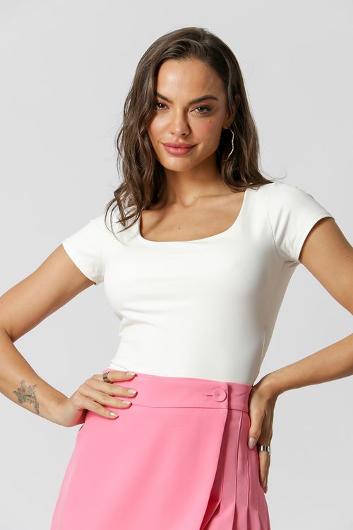 Blusa em Poliamida com Decote - Off White 1