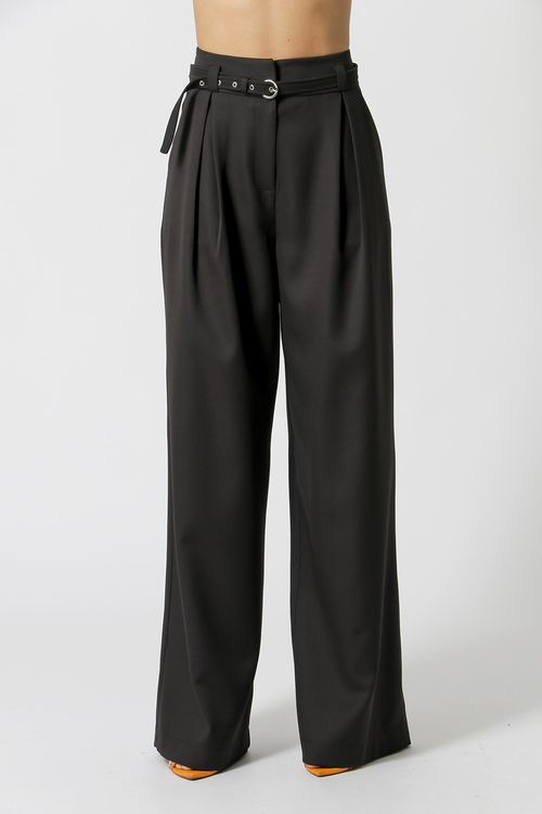 Calça Pantalona Cinto Fino - Preto