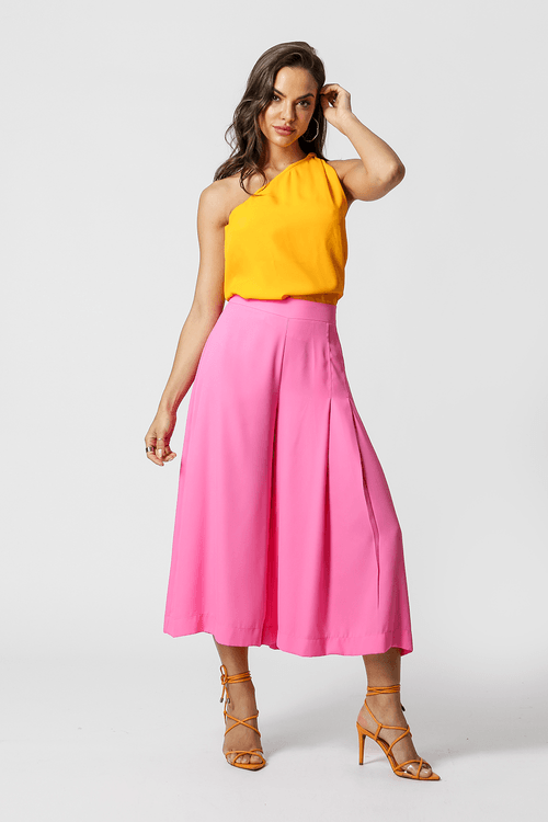 Calça Com Detalhe De Pregas - Pink Claro