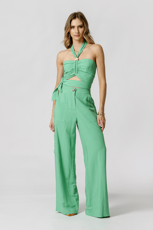 Calça Pantalona Com Bolsos - Verde