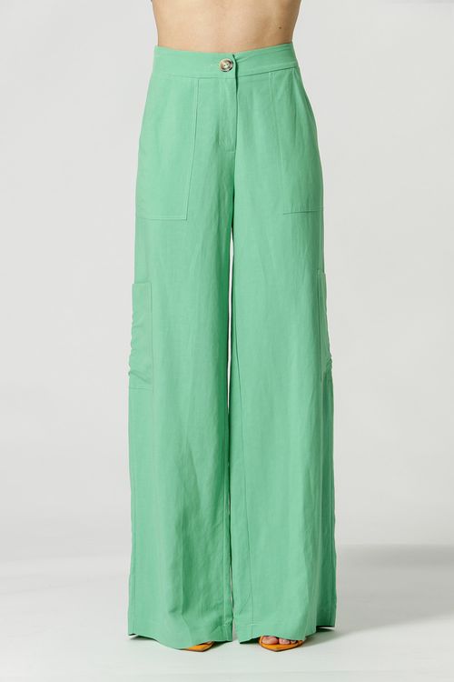 Calça Pantalona Com Bolsos - Verde